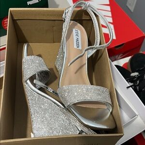 Steve Madden Glittering Silver Wedge Sandals